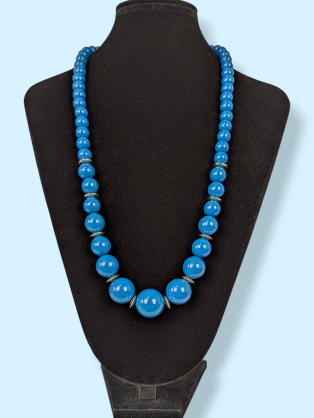 V. Blue Lucite Graduated Beaded Necklace